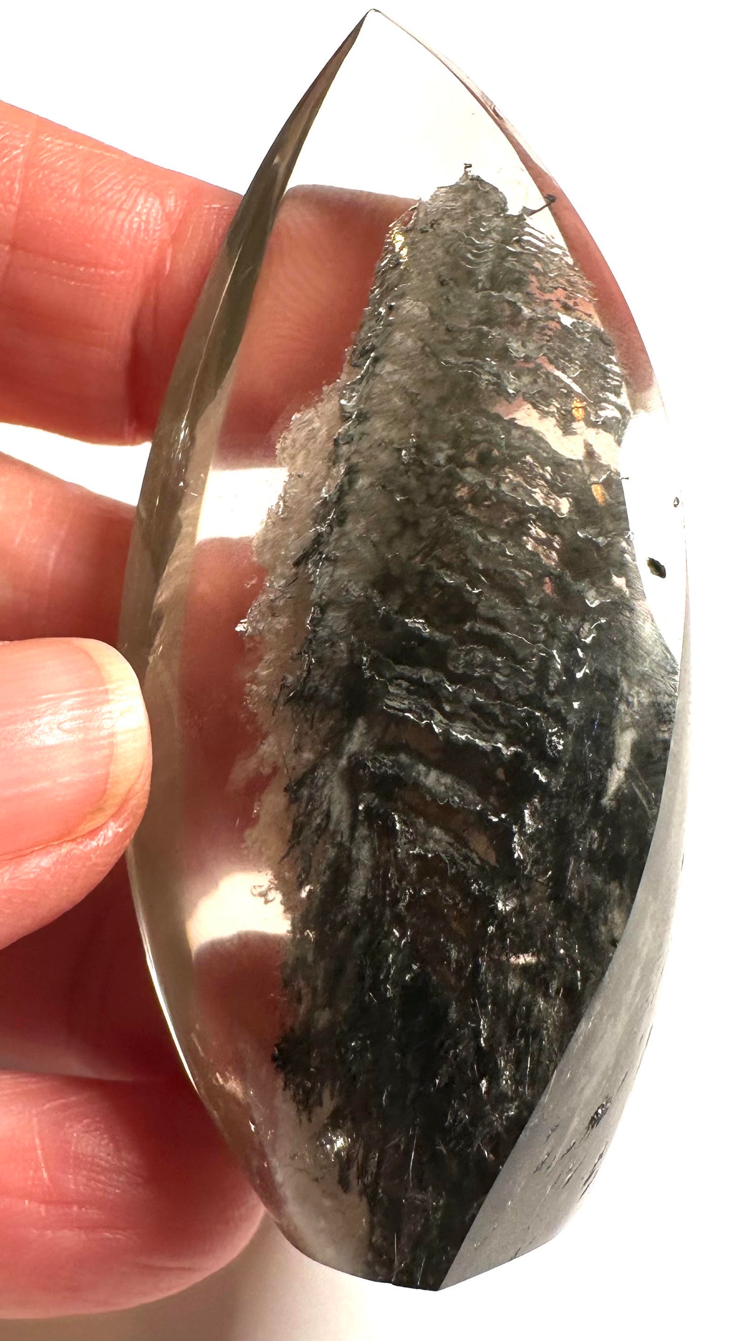 Collector Grade Brazilian Lodolite Quartz Flame with Black Tourmaline Landscape and Foil Flash & Rainbow #NC7947