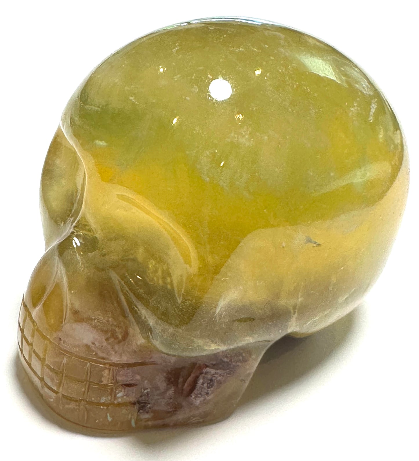Master Carved Banded Fluorite Crystal Skull by Leandro de Souza 1¼ in x 2⅛ in x 1⅝ in #NC7941