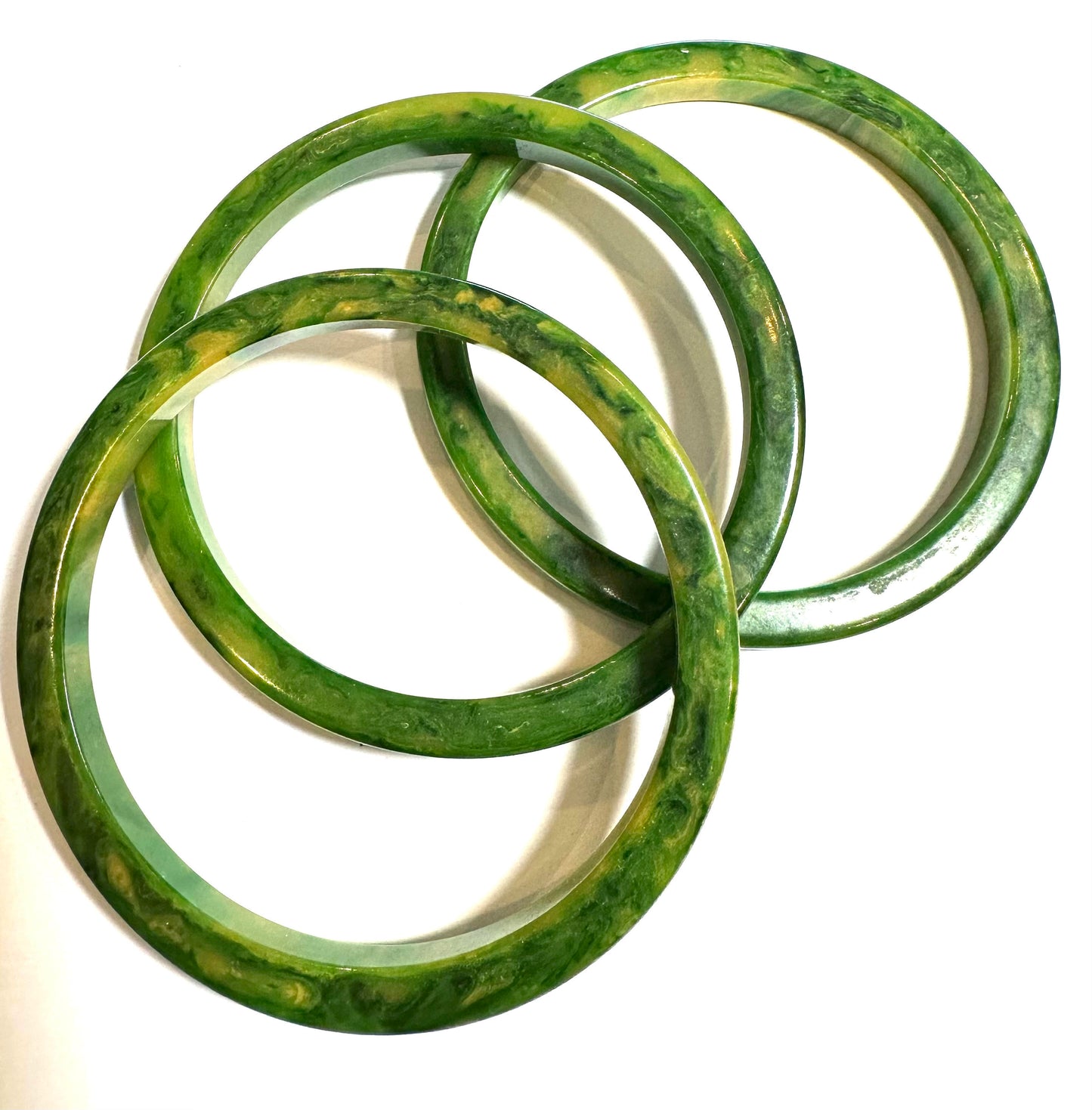 Vintage Bakelite "Clean Spinach" Bangle Bracelet Set – Lot of 3 #BAKE3085