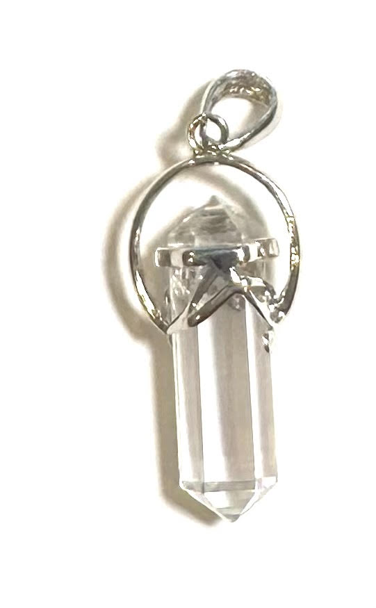 Clear Faceted Crystal DT Pendant – Sterling Silver Item #SP7815