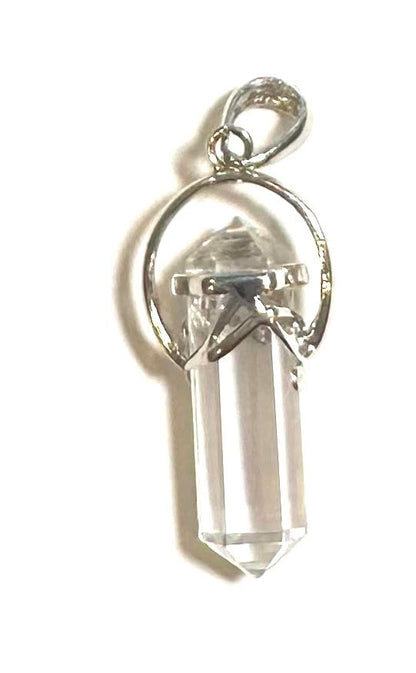 Clear Faceted Crystal DT Pendant – Sterling Silver Item #SP7815