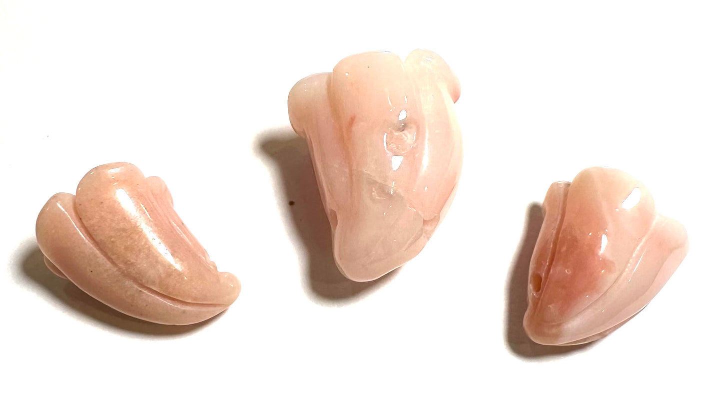 Pink Opal Carved Tulip Flower Bead Trio – One of a Kind – SP759