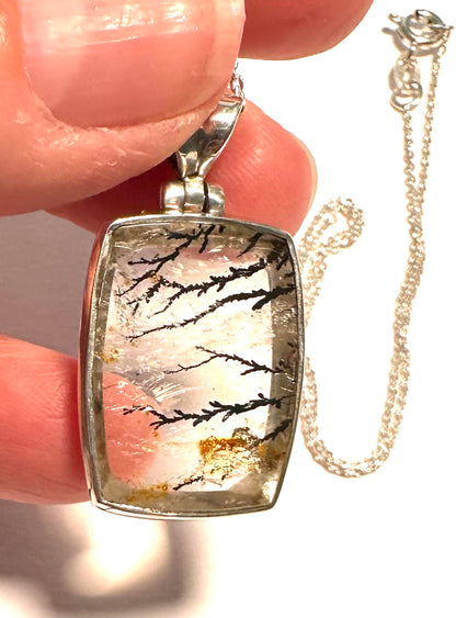 AAA Grade Dendritic Quartz Pendant Necklace with Hinged Sterling Silver Bail – 18” Chain SP7723
