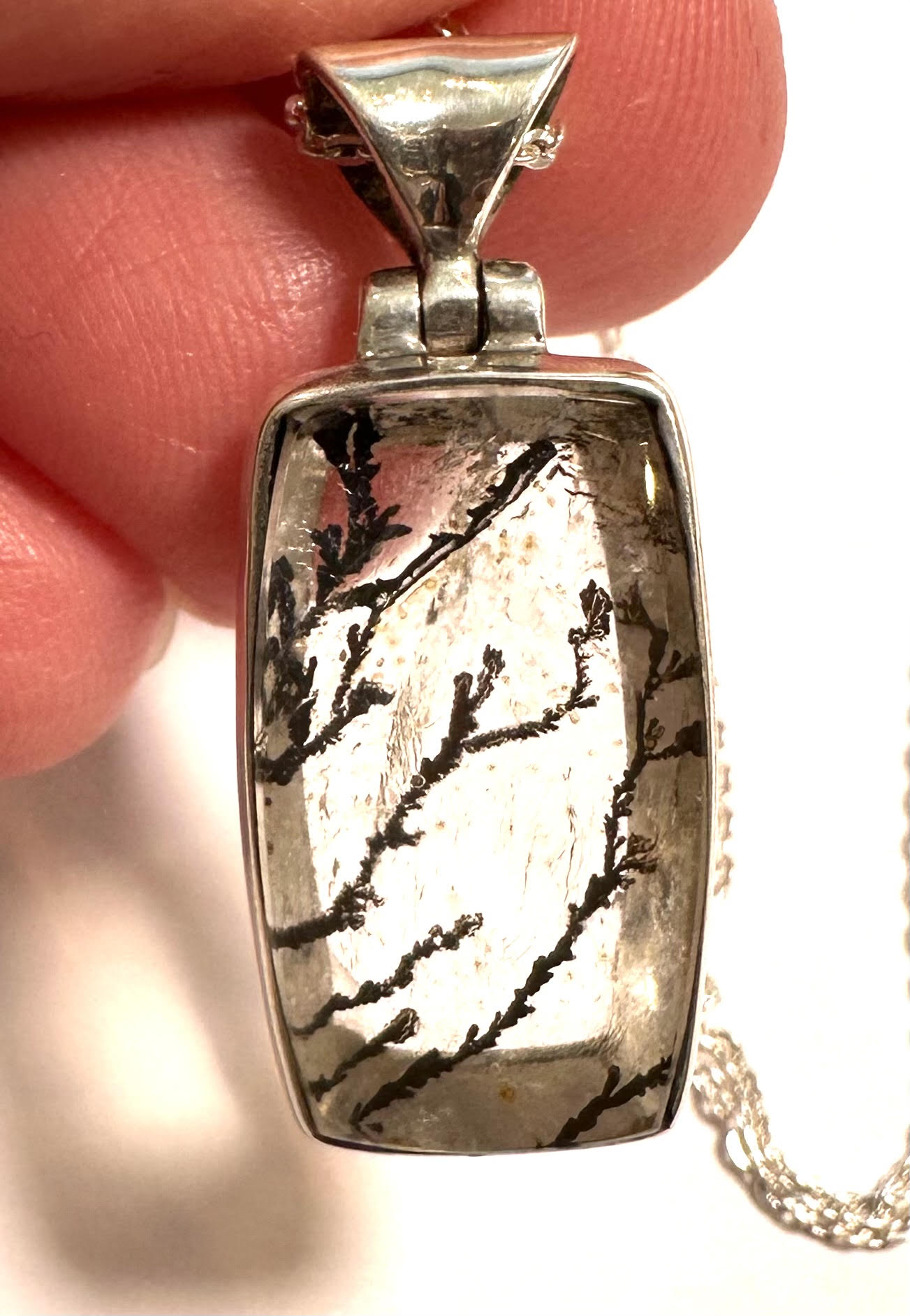 Dendritic Quartz Pendant Necklace with Hinged Sterling Silver Bail – 18” Chain SP7722