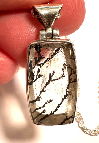 Dendritic Quartz Pendant Necklace with Hinged Sterling Silver Bail – 18” Chain SP7722