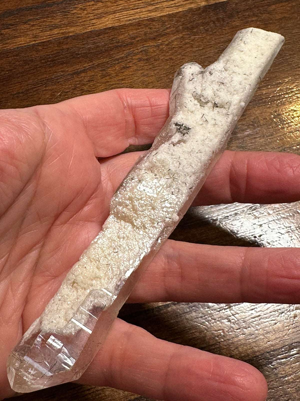 Diamantina Brazil Quartz Point with Black Rutile and Snow White Lodalite #NC5963