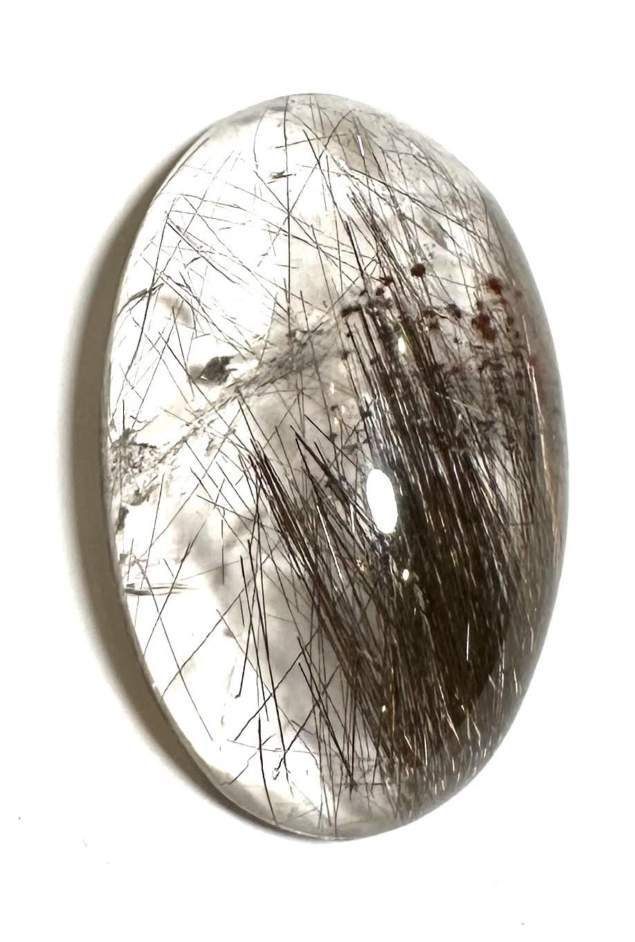 High Quality Brazilian Rutile Quartz Cabochon with Golden Rutile, Rainbow and Flash 28 × 45 mm #CAB7940