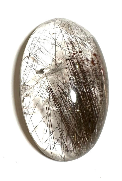 High Quality Brazilian Rutile Quartz Cabochon with Golden Rutile, Rainbow and Flash 28 × 45 mm #CAB7940
