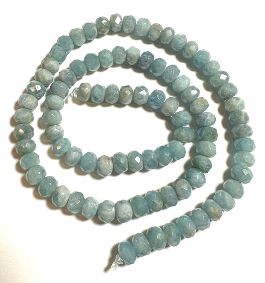 Faceted Aquamarine Rondelle Beads – 6x4mm – One of a Kind Strand  – SP7848