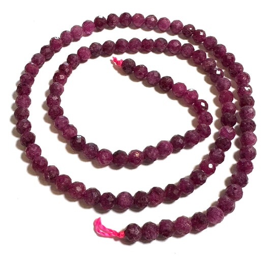 Micro Diamond-Faceted 4 mm  Natural Ruby Beads - SP7900