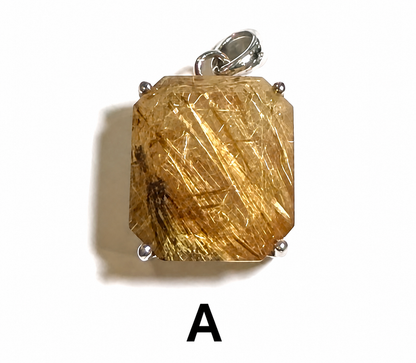 Faceted Golden Rutilated Quartz Pendant – A+ Grade (Brazil) 15x18mm - SP7814