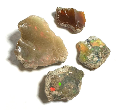 Rough Welo Ethiopian Opal in Matrix – 4-Piece Mixed Color Set #NC8001