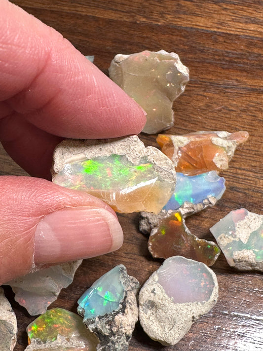 Rough Welo Ethiopian Opal in Matrix – Green, Red & Pink Play-of-Color #NC7996