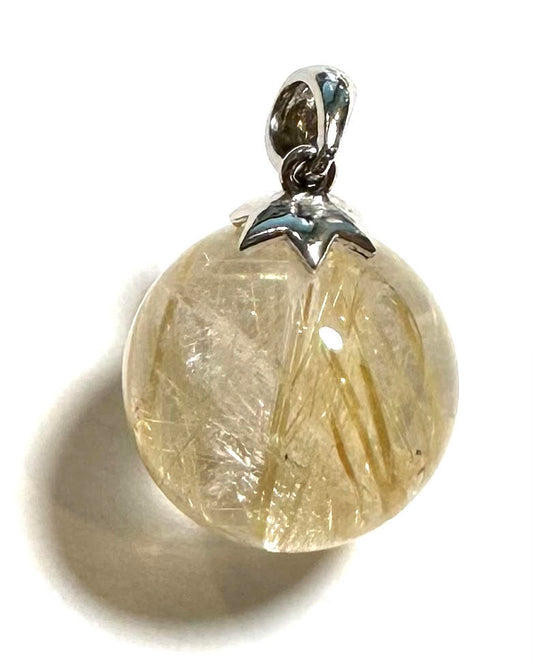 Golden Rutilated Quartz Pendant / Charm – A+ Grade, 14mm Round - #SP7813