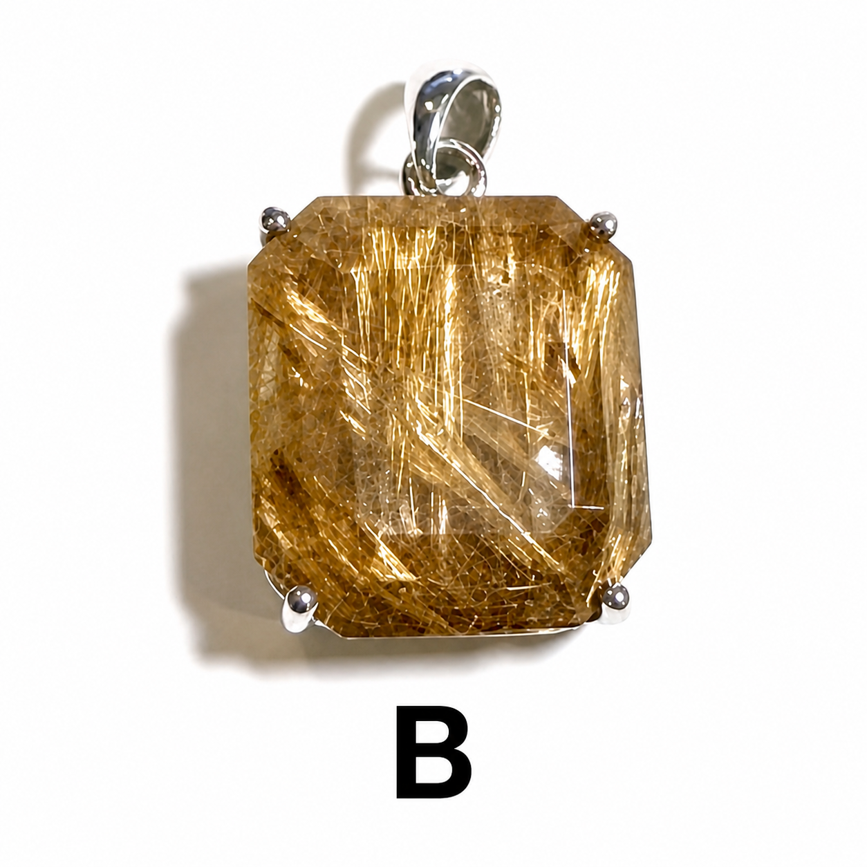 Faceted Golden Rutilated Quartz Pendant – A+ Grade (Brazil) 15x18mm - SP7814