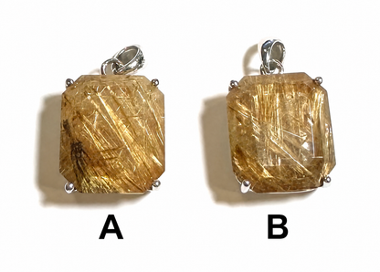 Faceted Golden Rutilated Quartz Pendant – A+ Grade (Brazil) 15x18mm - SP7814