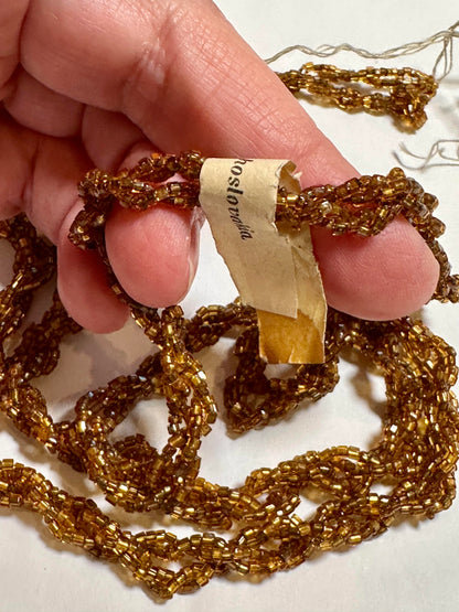 Vintage Czechoslovakian Braided Gold Glass Seed Bead Embellishment with Original Tag 30 Inch #VB104