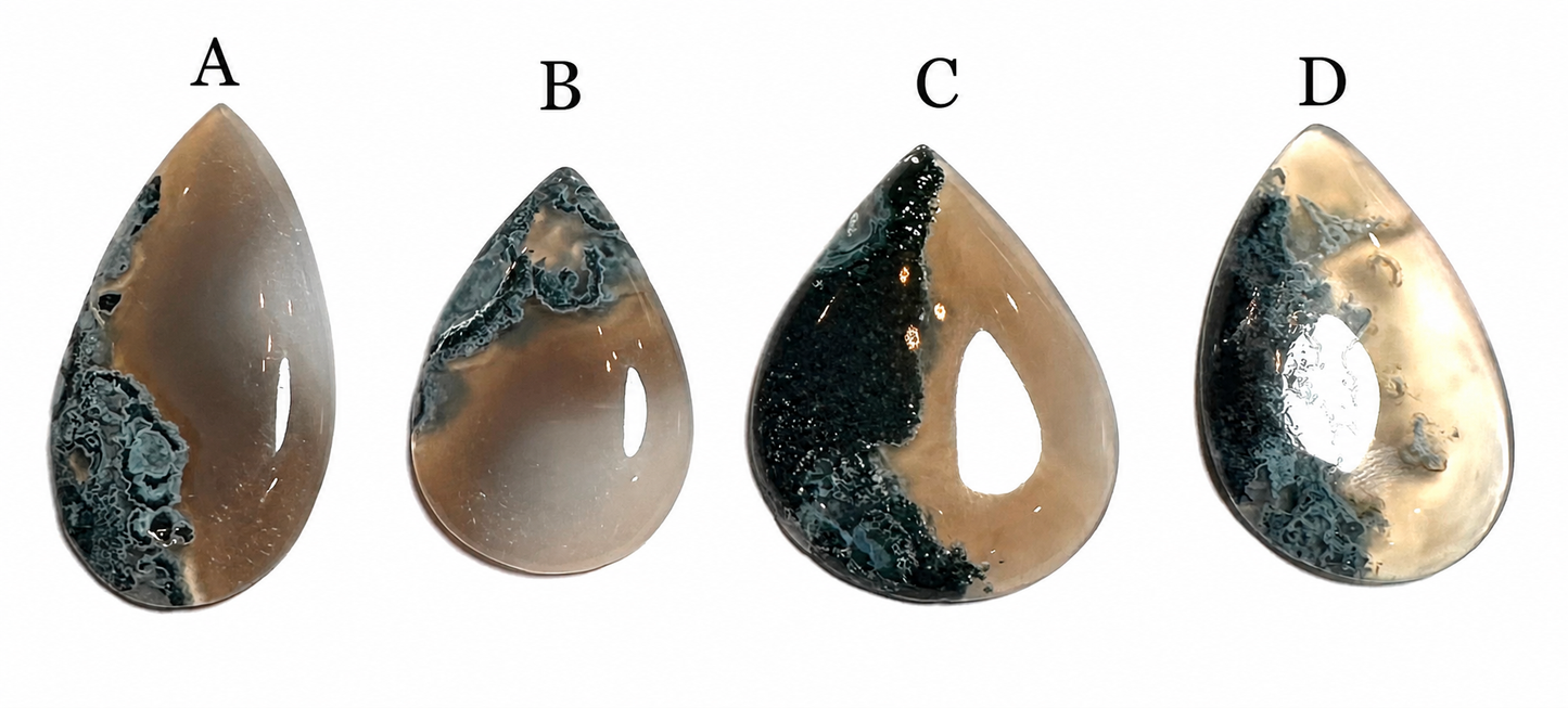 Moss Agate Teardrop Cabochons – #SP7831 A-D