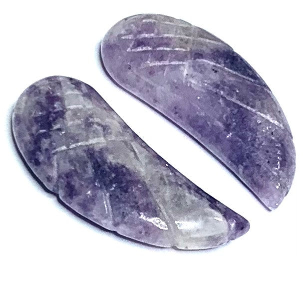 One of a Kind Carved Lepidolite Angel Wing Pendant Pair-37 x 16mm (SP46654)