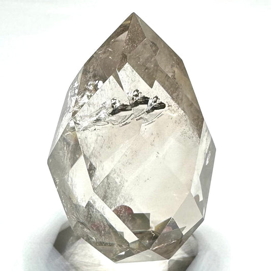One of a Kind Faceted Crystal Quartz with Rainbow Inclusions Point-3 x 2" (NC6089)
