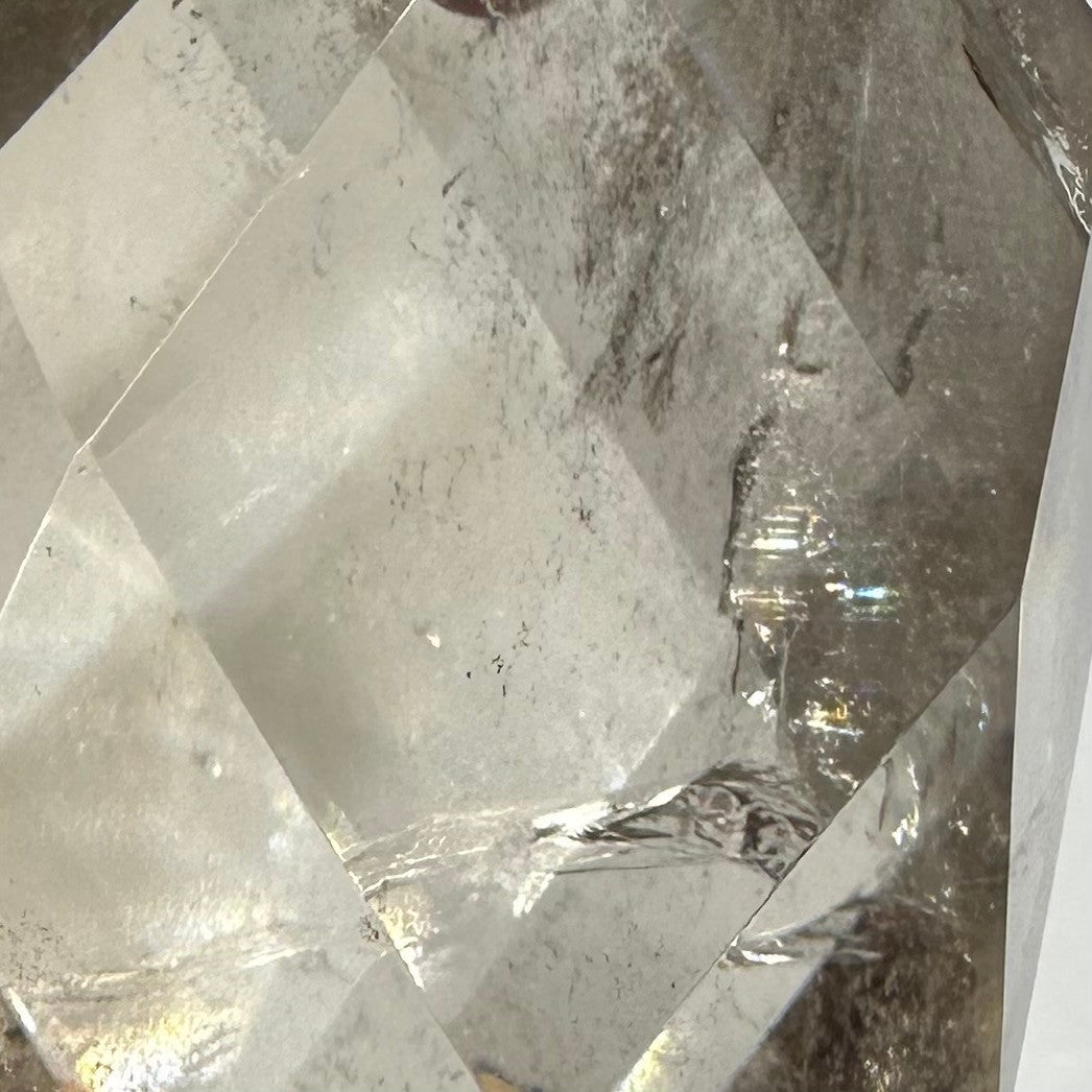 One of a Kind Faceted Crystal Quartz with Rainbow Inclusions Point-3 x 2" (NC6089)