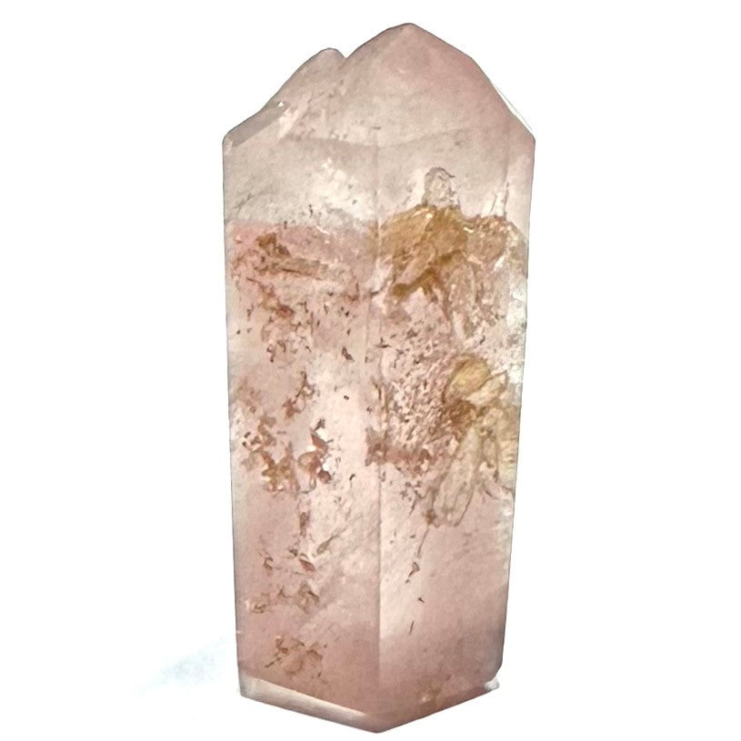 One of a Kind Pink Lithium Quartz with Rainbow Inclusions Double Terminated Mini Stone Tower-2 x 3/4"