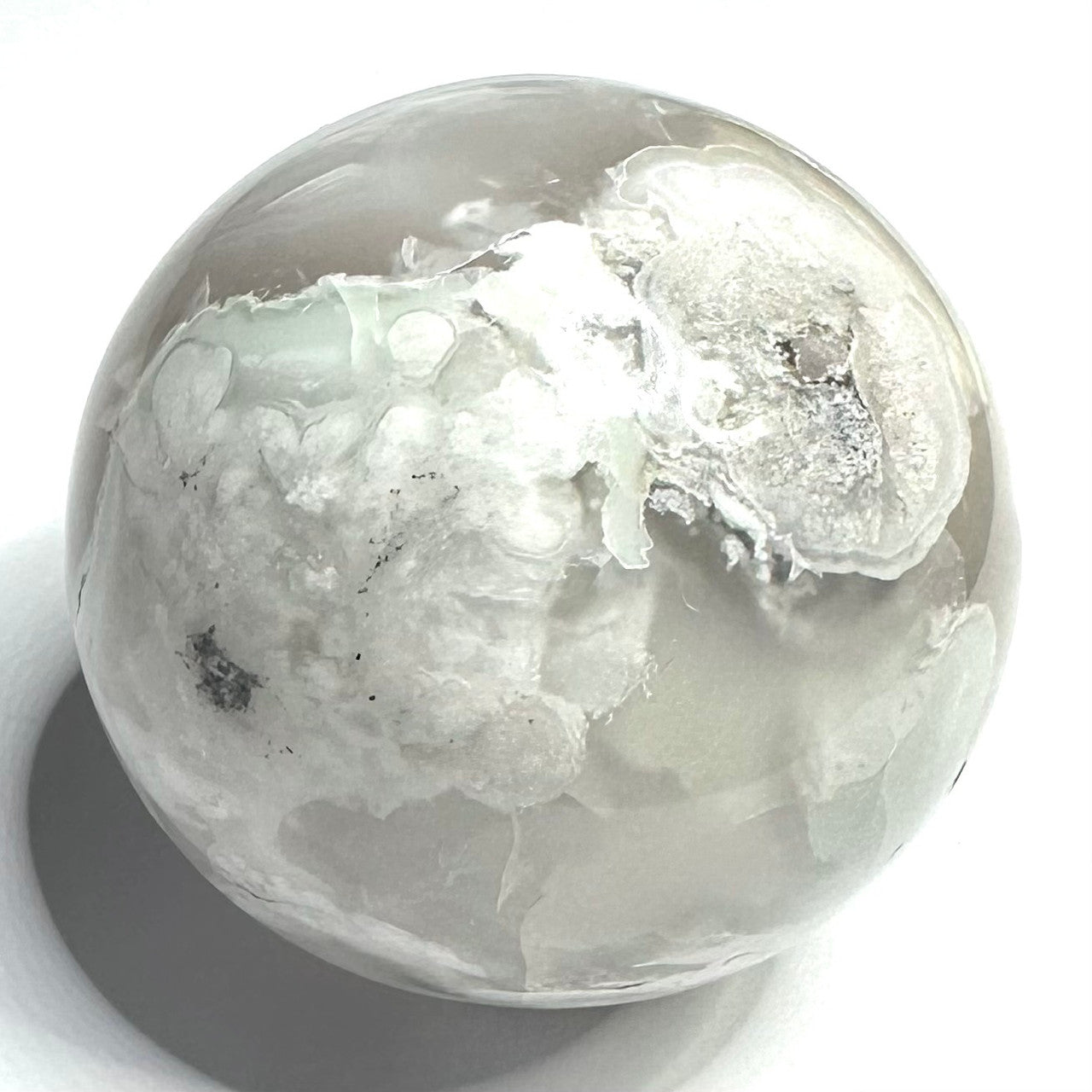 One of a Kind Black Snow Flower Agate with Druzy Stone Sphere-2"-NC5267 (NC5267)