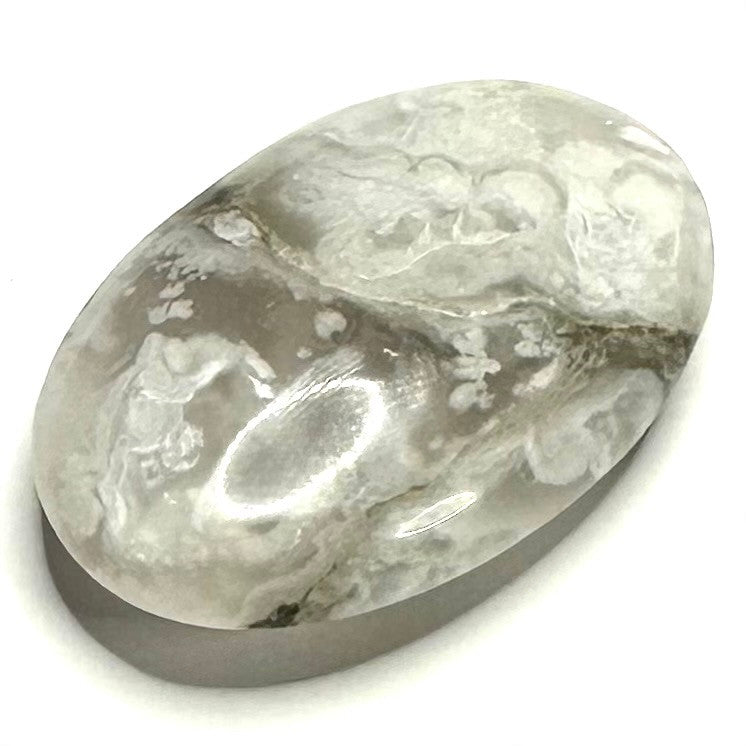 One of a Kind Black Snow Flower Agate Palm Stone-1 3/4 x 1 1/4" (NC5268)