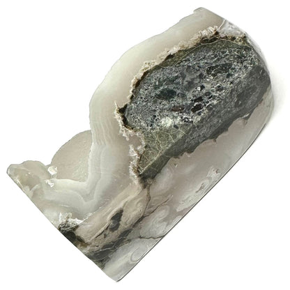 One of a Kind Black Snow Flower Agate with Druzy Stone Tower-3 1/2 x 1 1/2" (NC5276)