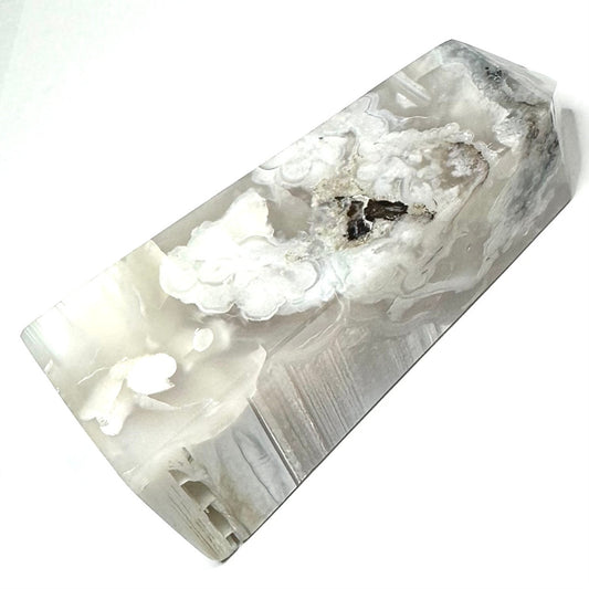 One of a Kind Black Snow Flower Agate Stone Tower-3 3/4 x 1 1/2" (NC5277)