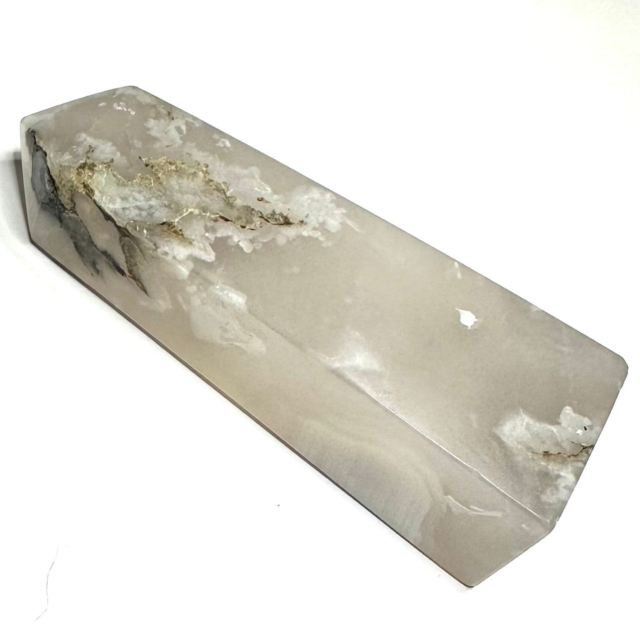 One of a Kind Black Snow Flower Agate with Druzy Stone Tower-3 1/2 x 1 1/4" (NC5279)