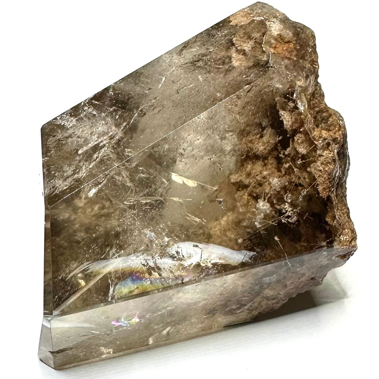 One of a Kind Smokey Garden Quartz with Rainbow Inclusions Freeform Stone-2 3/4 x 1 3/4"
