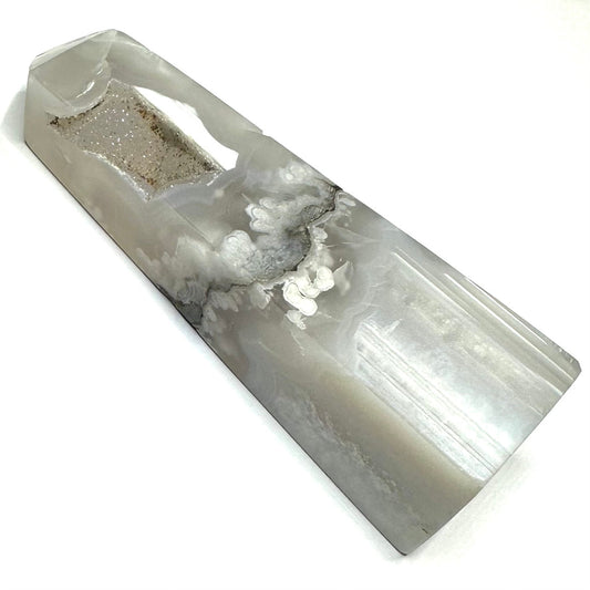 One of a Kind Black Snow Flower Agate with Druzy Stone Tower-4 1/4 x 1 1/4"-NC5281 (NC5281)