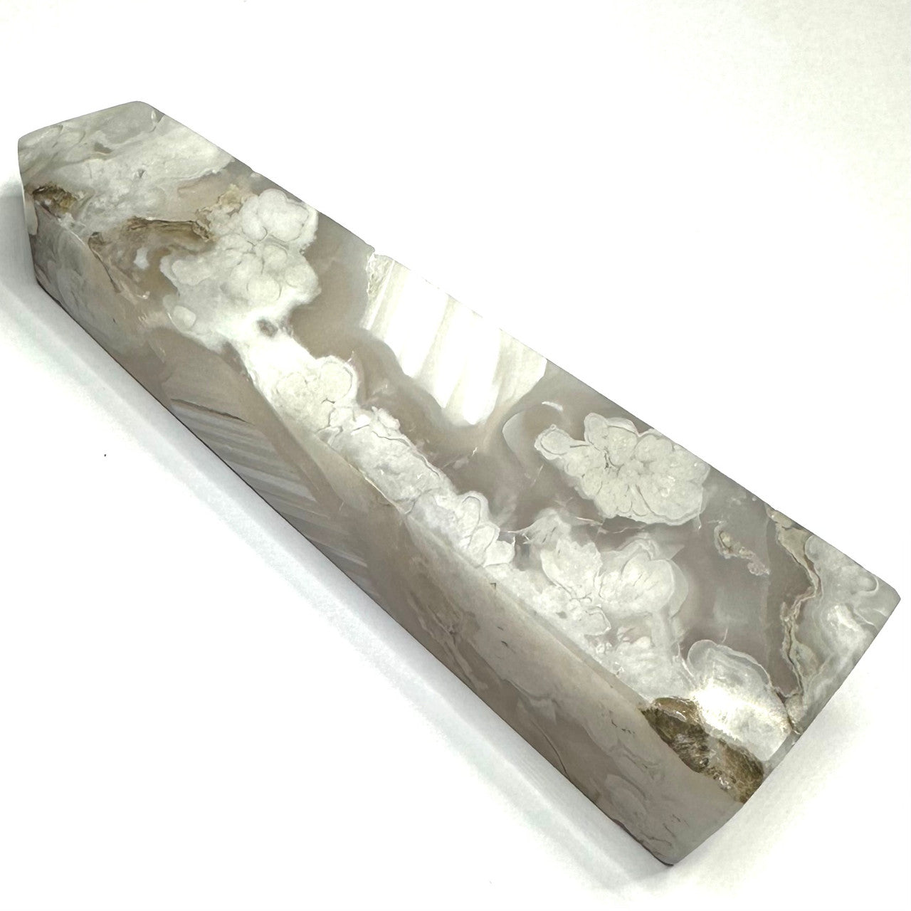 One of a Kind Black Snow Flower Agate with Druzy Stone Tower-4 3/4 x 1 1/4" (NC5282)