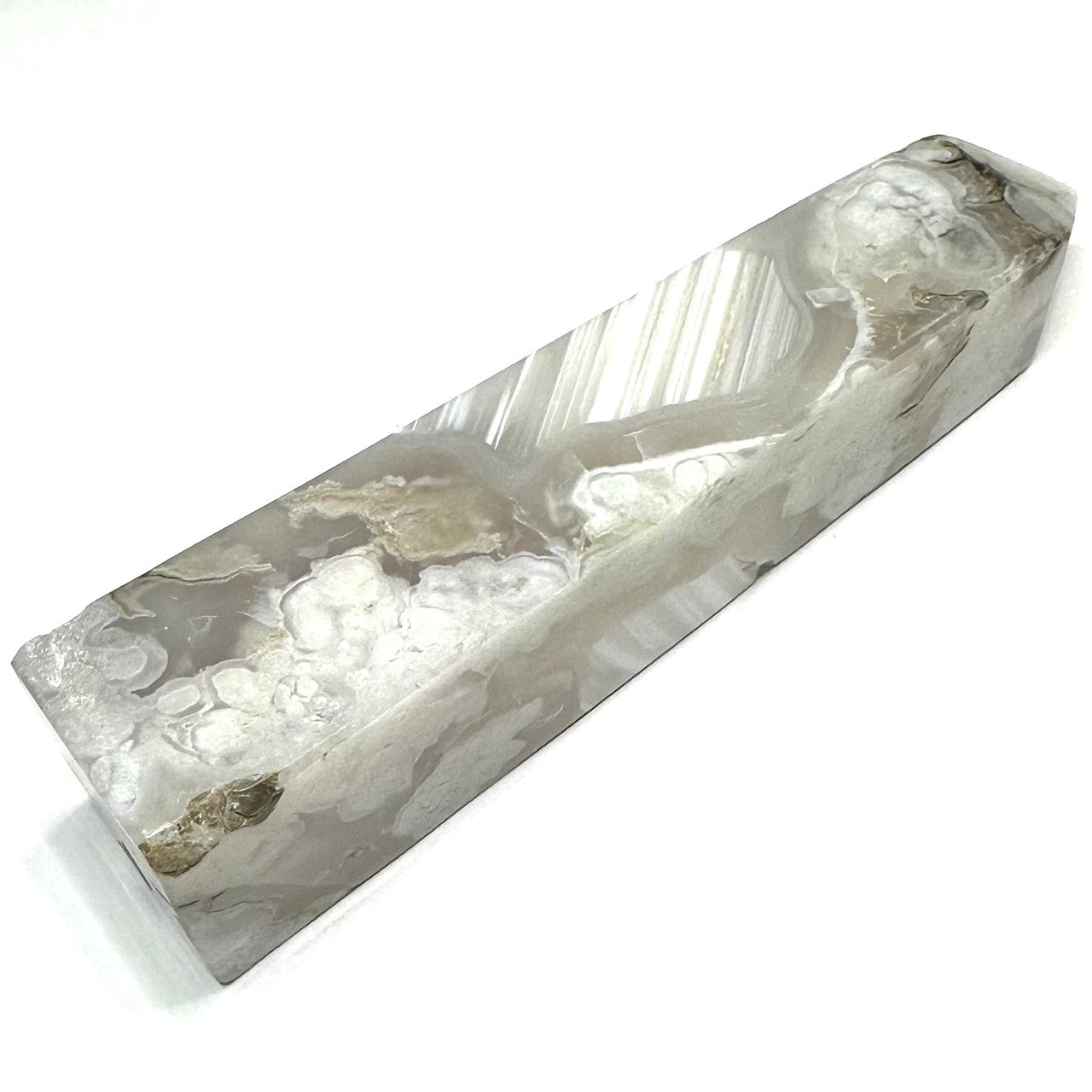 One of a Kind Black Snow Flower Agate with Druzy Stone Tower-4 3/4 x 1 1/4" (NC5282)
