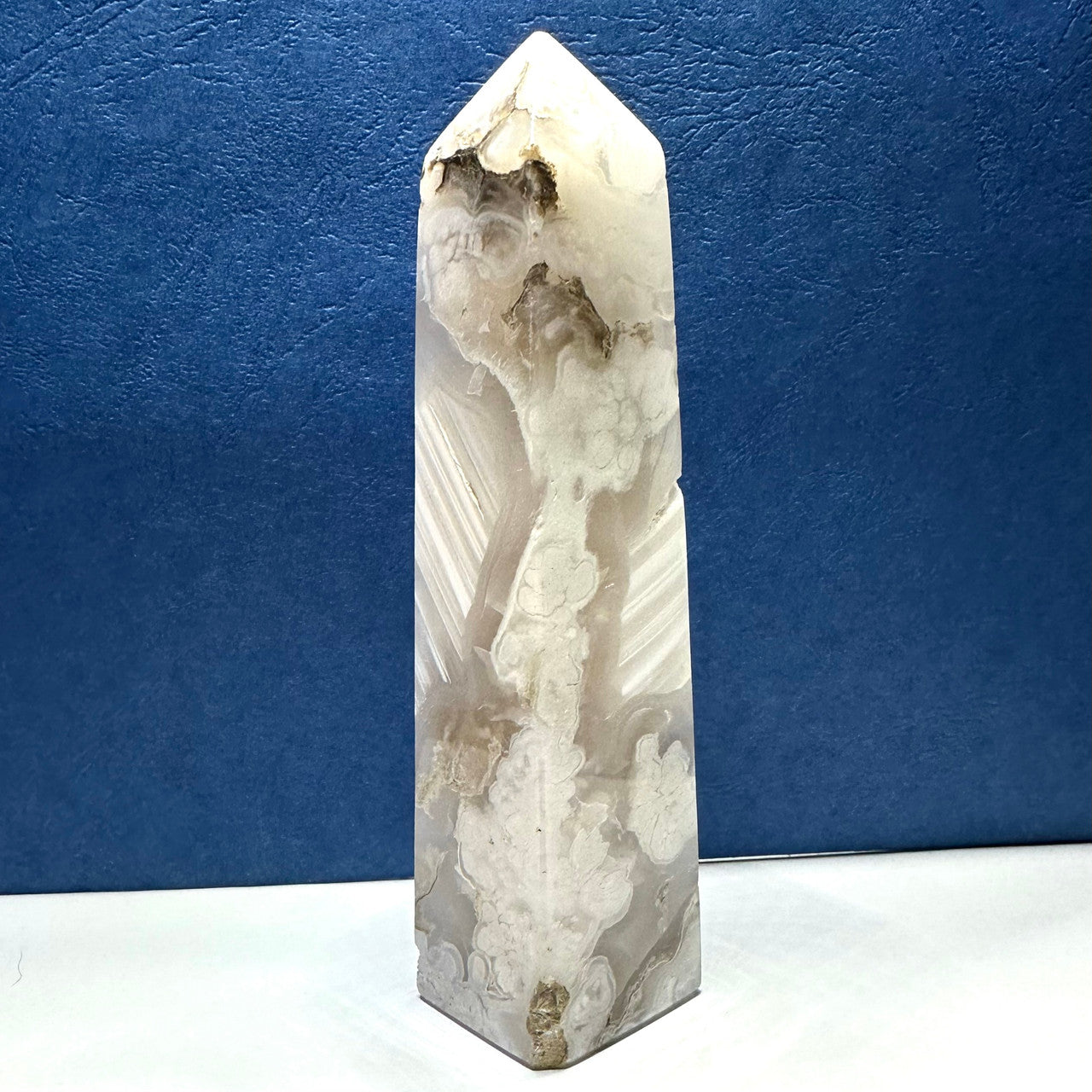 One of a Kind Black Snow Flower Agate with Druzy Stone Tower-4 3/4 x 1 1/4" (NC5282)