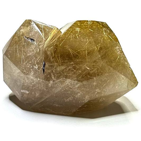 One of a Kind Golden Rutile Quartz Crystal with Rainbow Inclusions Freeform Stone-3 x 2 1/4"