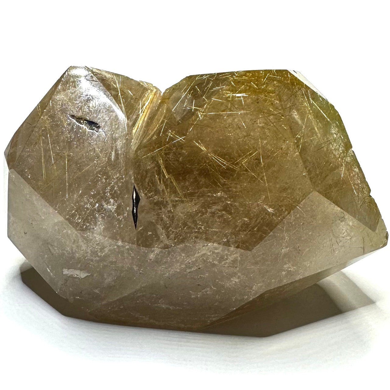 One of a Kind Golden Rutile Quartz Crystal with Rainbow Inclusions Freeform Stone-3 x 2 1/4"