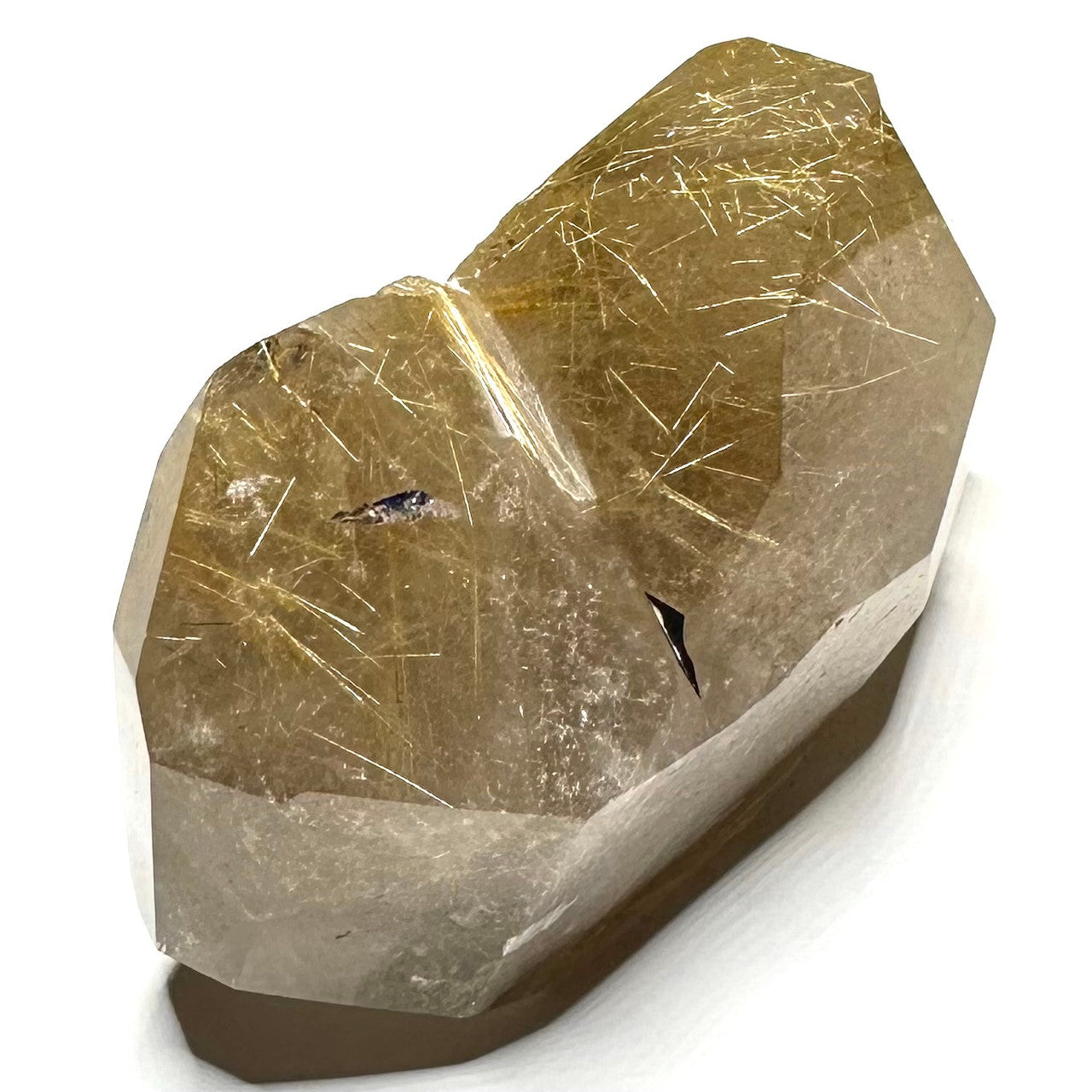 One of a Kind Golden Rutile Quartz Crystal with Rainbow Inclusions Freeform Stone-3 x 2 1/4"