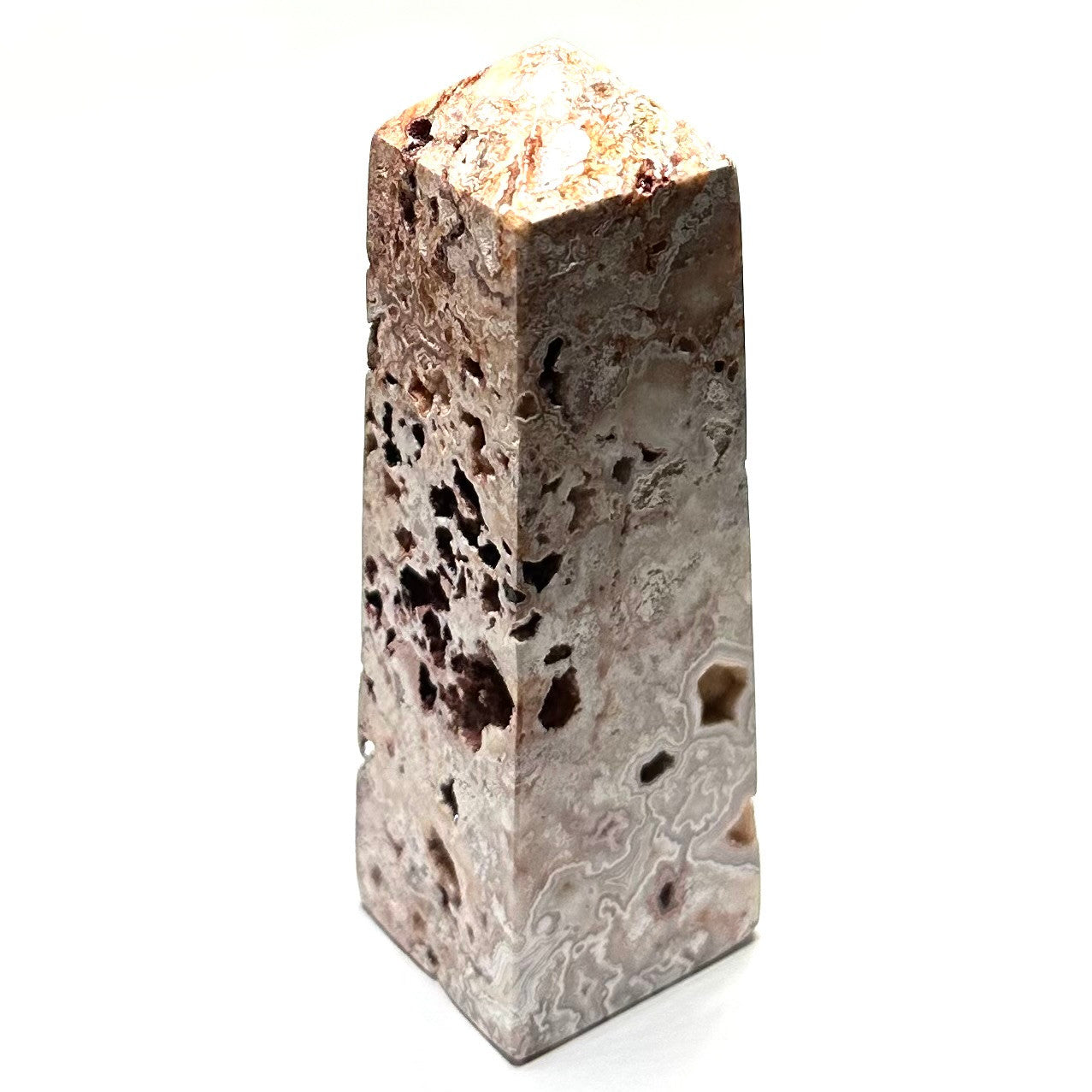 One of a Kind Crazy Lace Agate with Druzy Stone Tower-4 x 1 1/4" (NC5297)