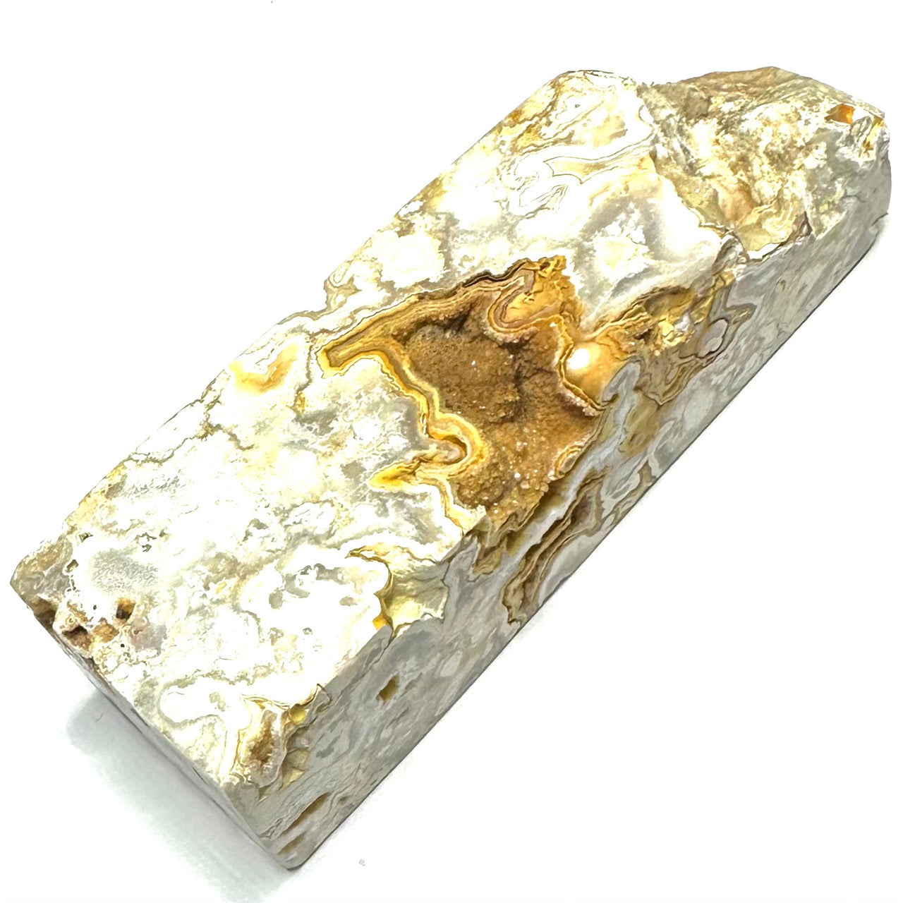 One of a Kind Crazy Lace Agate with Druzy Stone Tower-4 1/2 x 1 1/4"-NC5298 (NC5298)