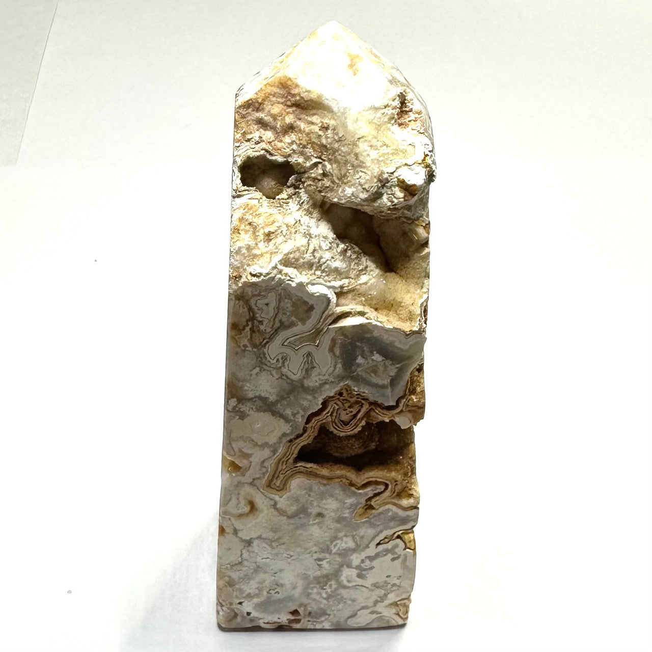 One of a Kind Crazy Lace Agate with Druzy Stone Tower-4 1/2 x 1 1/4"-NC5298 (NC5298)
