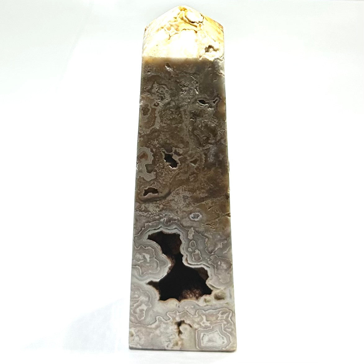 One of a Kind Crazy Lace Agate with Druzy Stone Tower-5 x 1 1/2" (NC5302)