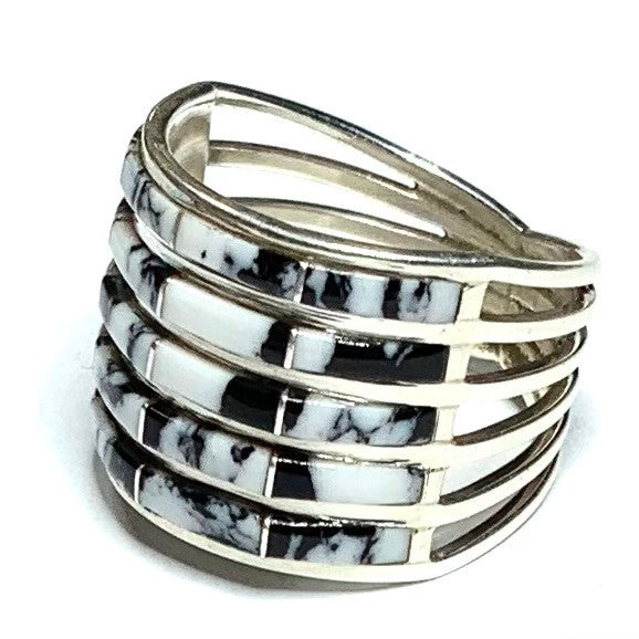 One of a Kind White Buffalo Turquoise and Sterling Silver Ring-15mm wide (SP3559)