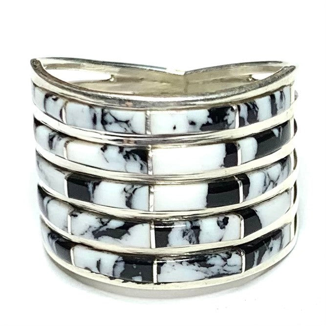 One of a Kind White Buffalo Turquoise and Sterling Silver Ring-15mm wide (SP3559)
