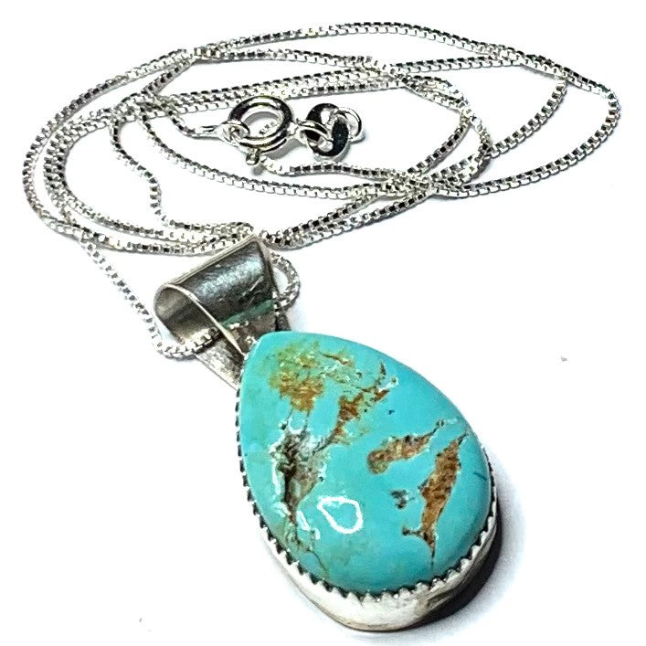 One of a Kind Canditus Turquoise Necklace with Sterling Silver Box Chain-27 x 18mm (SP3569)
