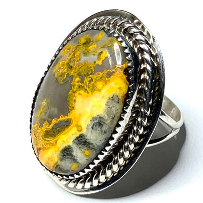 One of a Kind Bumble Bee Jasper and Sterling Silver Ring-35 x 27mm (SP3573)