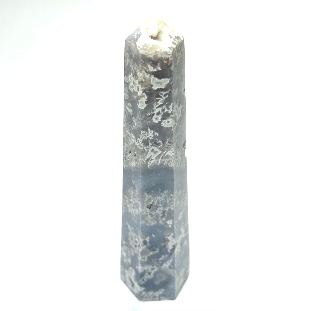 One of a Kind Blue Plume Agate with Druzy Tower Stone-4 x 1"