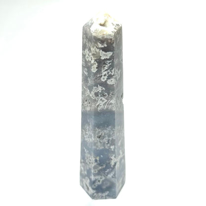 One of a Kind Blue Plume Agate with Druzy Tower Stone-4 x 1"