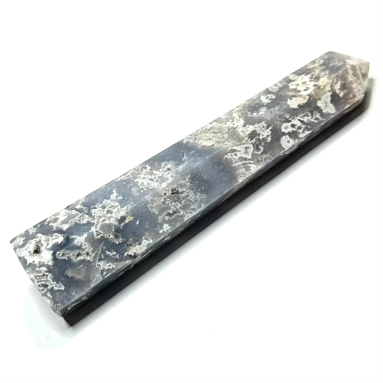 One of a Kind Blue Plume Agate with Druzy Tower Stone-4 x 1"